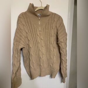 Fashion Nova Beige Cable quarter Zip Sweater